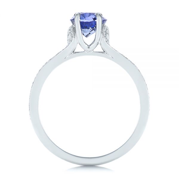 18k White Gold 18k White Gold Blue Sapphire And Diamond Split Shank Engagement Ring - Front View -  105197