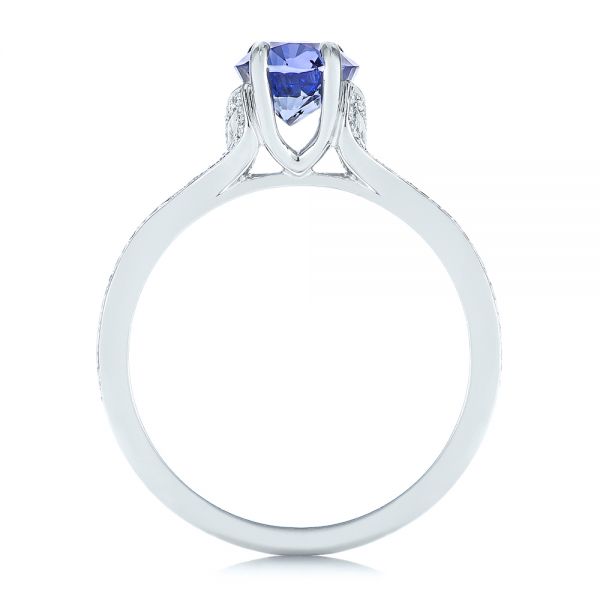  Platinum Blue Sapphire And Diamond Split Shank Engagement Ring - Front View -  105197
