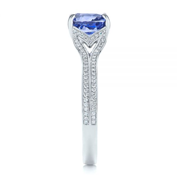 Blue Sapphire and Diamond Split Shank Engagement Ring - Image