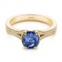 14k Yellow Gold 14k Yellow Gold Blue Sapphire And Diamond Split Shank Engagement Ring - Flat View -  105197 - Thumbnail
