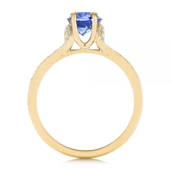 18k Yellow Gold 18k Yellow Gold Blue Sapphire And Diamond Split Shank Engagement Ring - Front View -  105197