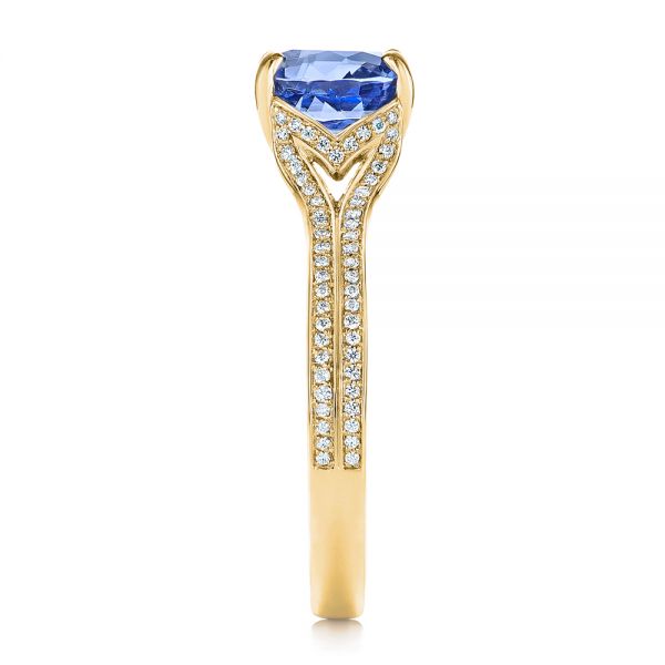 18k Yellow Gold 18k Yellow Gold Blue Sapphire And Diamond Split Shank Engagement Ring - Side View -  105197