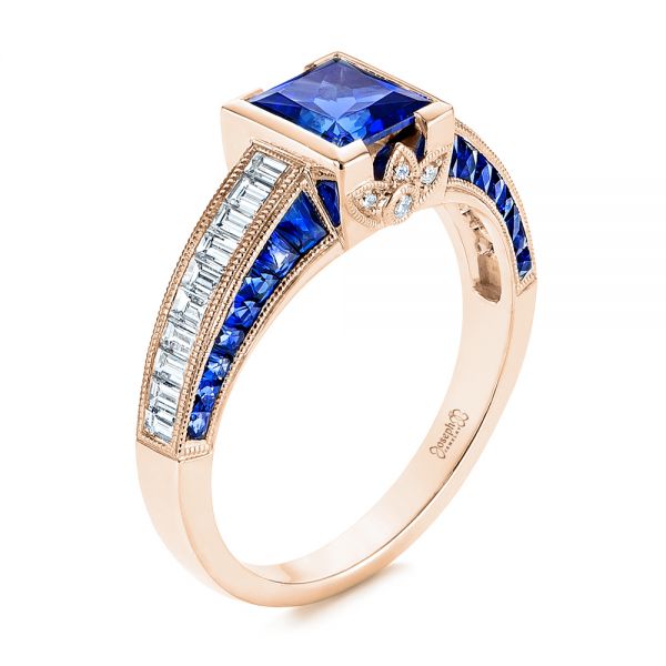 14k Rose Gold 14k Rose Gold Blue Sapphire And Diamond Vintage-inspired Engagement Ring - Three-Quarter View -  105788