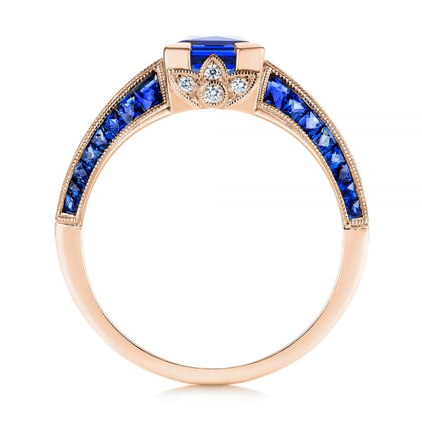 14k Rose Gold 14k Rose Gold Blue Sapphire And Diamond Vintage-inspired Engagement Ring - Front View - 105788