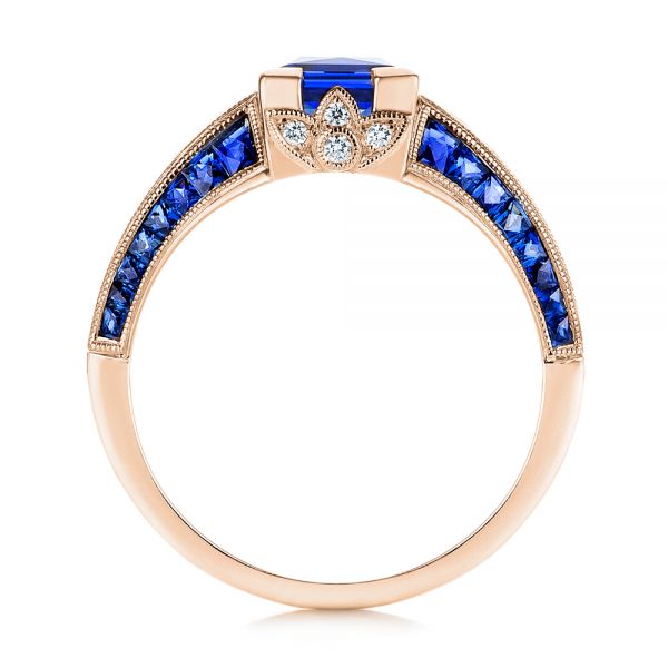 14k Rose Gold 14k Rose Gold Blue Sapphire And Diamond Vintage-inspired Engagement Ring - Front View -  105788