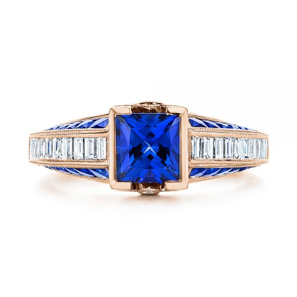 18k Rose Gold 18k Rose Gold Blue Sapphire And Diamond Vintage-inspired Engagement Ring - Top View -  105788