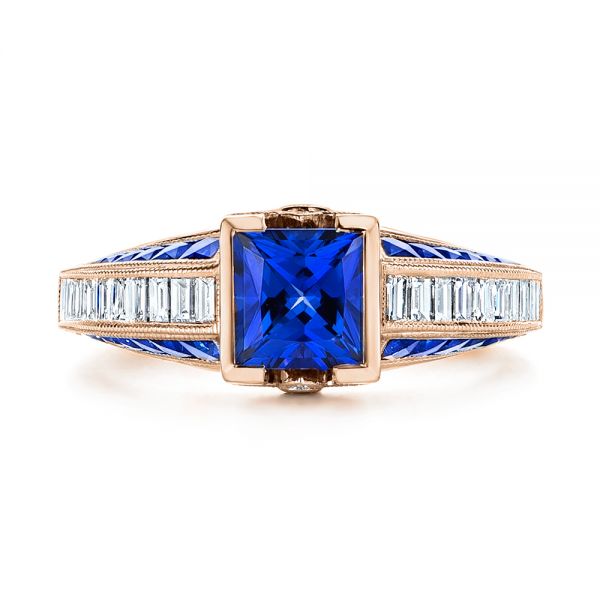 14k Rose Gold 14k Rose Gold Blue Sapphire And Diamond Vintage-inspired Engagement Ring - Top View - 105788