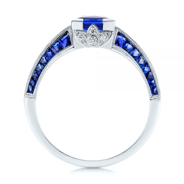 14k White Gold Blue Sapphire And Diamond Vintage-inspired Engagement Ring - Front View -  105788