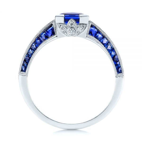 14k White Gold Blue Sapphire And Diamond Vintage-inspired Engagement Ring - Front View - 105788