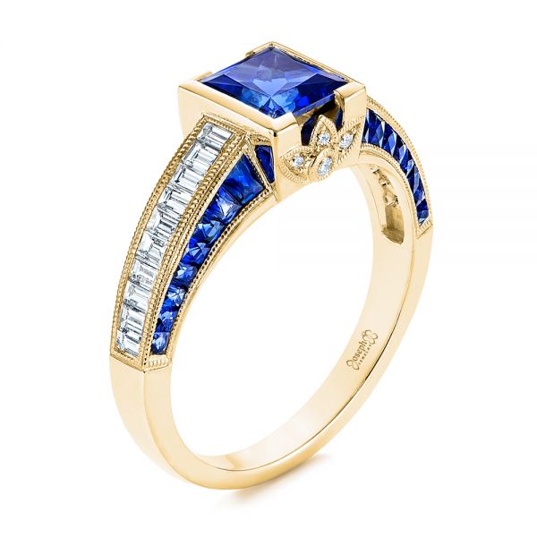 18k Yellow Gold 18k Yellow Gold Blue Sapphire And Diamond Vintage-inspired Engagement Ring - Three-Quarter View - 105788