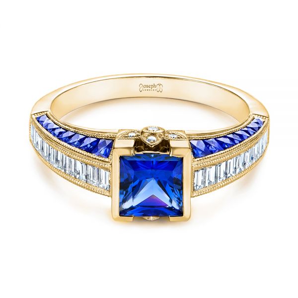 18k Yellow Gold 18k Yellow Gold Blue Sapphire And Diamond Vintage-inspired Engagement Ring - Flat View - 105788