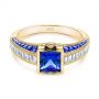 14k Yellow Gold 14k Yellow Gold Blue Sapphire And Diamond Vintage-inspired Engagement Ring - Flat View -  105788 - Thumbnail