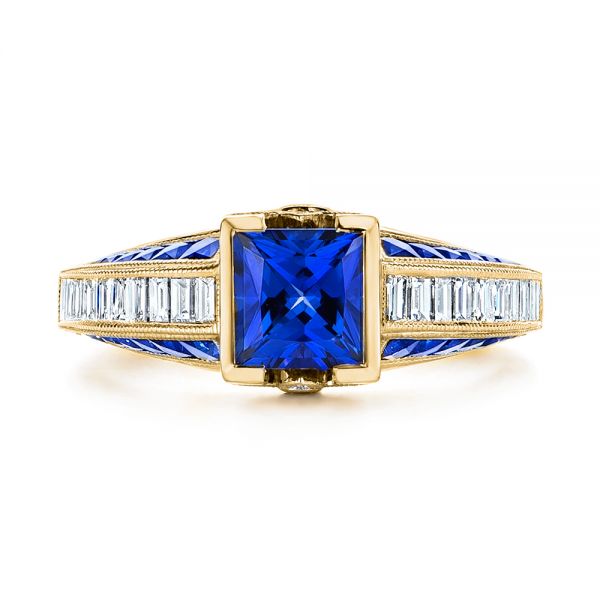 14k Yellow Gold 14k Yellow Gold Blue Sapphire And Diamond Vintage-inspired Engagement Ring - Top View -  105788