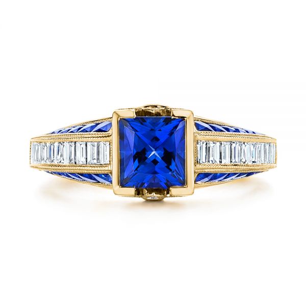 18k Yellow Gold 18k Yellow Gold Blue Sapphire And Diamond Vintage-inspired Engagement Ring - Top View - 105788