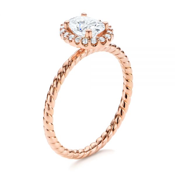 14k Rose Gold Braid Style Shank Diamond Halo Engagement Ring - Three-Quarter View -  106253