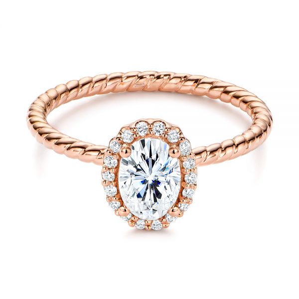 14k Rose Gold Braid Style Shank Diamond Halo Engagement Ring - Flat View -  106253