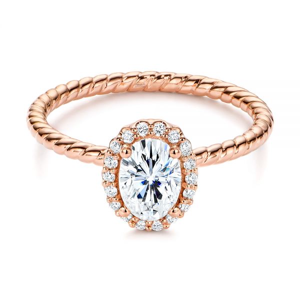 18k Rose Gold 18k Rose Gold Braid Style Shank Diamond Halo Engagement Ring - Flat View -  106253 - Thumbnail