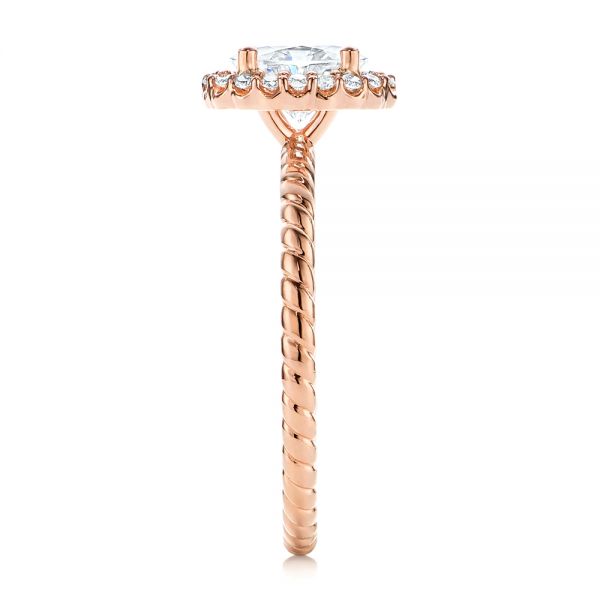 14k Rose Gold Braid Style Shank Diamond Halo Engagement Ring - Side View -  106253