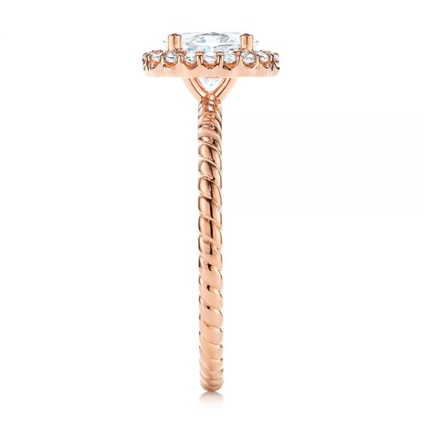 14k Rose Gold Braid Style Shank Diamond Halo Engagement Ring - Side View -  106253 - Thumbnail