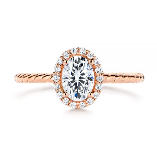 14k Rose Gold Braid Style Shank Diamond Halo Engagement Ring - Top View -  106253 - Thumbnail