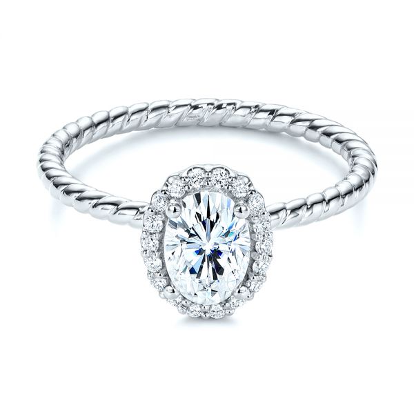 18k White Gold 18k White Gold Braid Style Shank Diamond Halo Engagement Ring - Flat View -  106253 - Thumbnail