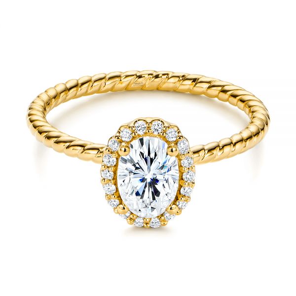 18k Yellow Gold 18k Yellow Gold Braid Style Shank Diamond Halo Engagement Ring - Flat View -  106253 - Thumbnail