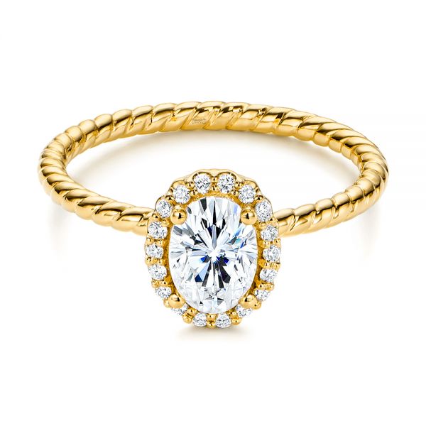 14k Yellow Gold 14k Yellow Gold Braid Style Shank Diamond Halo Engagement Ring - Flat View - 106253