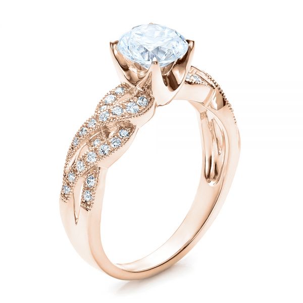 14k Rose Gold 14k Rose Gold Braided Pave Engagement Ring - Vanna K - Three-Quarter View -  100070