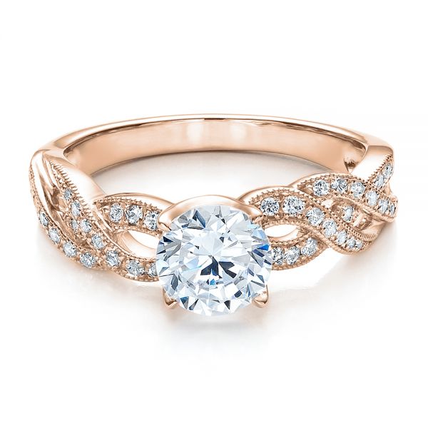 14k Rose Gold 14k Rose Gold Braided Pave Engagement Ring - Vanna K - Flat View -  100070