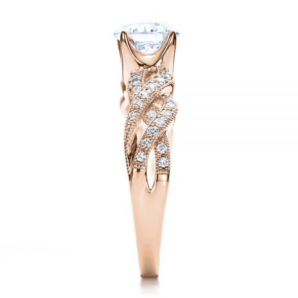 18k Rose Gold 18k Rose Gold Braided Pave Engagement Ring - Vanna K - Side View -  100070