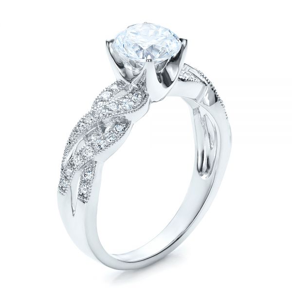 18k White Gold Braided Pave Engagement Ring - Vanna K - Three-Quarter View -  100070