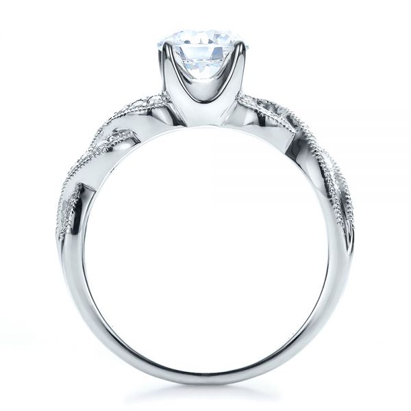 18k White Gold Braided Pave Engagement Ring - Vanna K - Front View -  100070