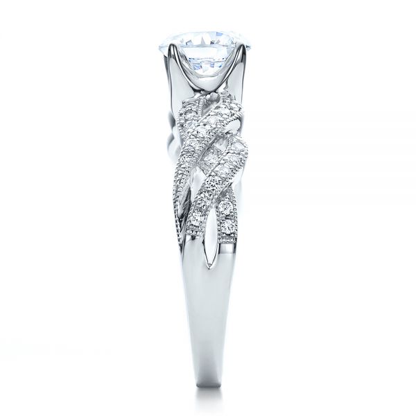 18k White Gold Braided Pave Engagement Ring - Vanna K - Side View -  100070