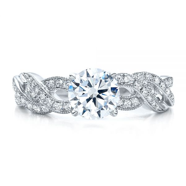 18k White Gold Braided Pave Engagement Ring - Vanna K - Top View -  100070