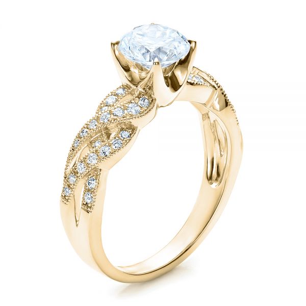 14k Yellow Gold 14k Yellow Gold Braided Pave Engagement Ring - Vanna K - Three-Quarter View -  100070