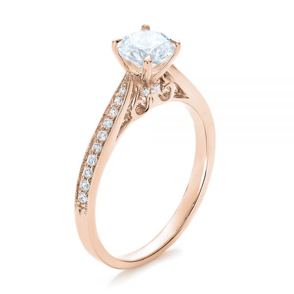 18k Rose Gold 18k Rose Gold Bright Cut Diamond Engagement Ring - Three-Quarter View -  100406