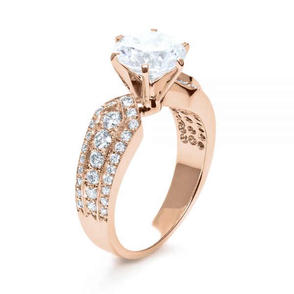 18k Rose Gold 18k Rose Gold Bright Cut Diamond Engagement Ring - Three-Quarter View -  1115