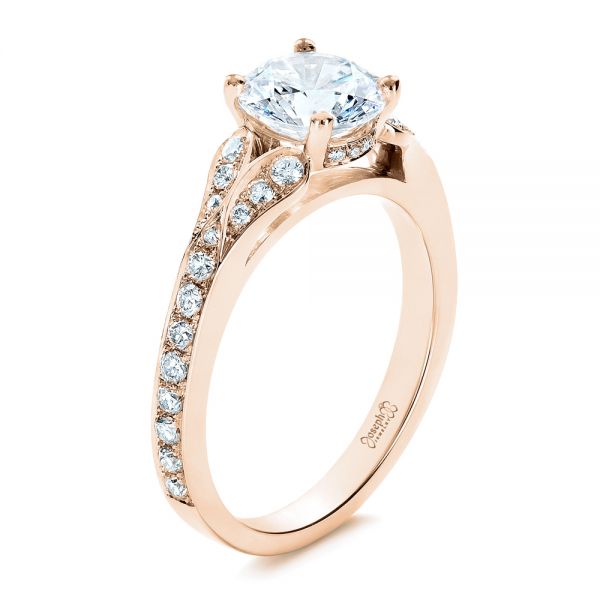 18k Rose Gold 18k Rose Gold Bright Cut Diamond Engagement Ring - Three-Quarter View -  1239