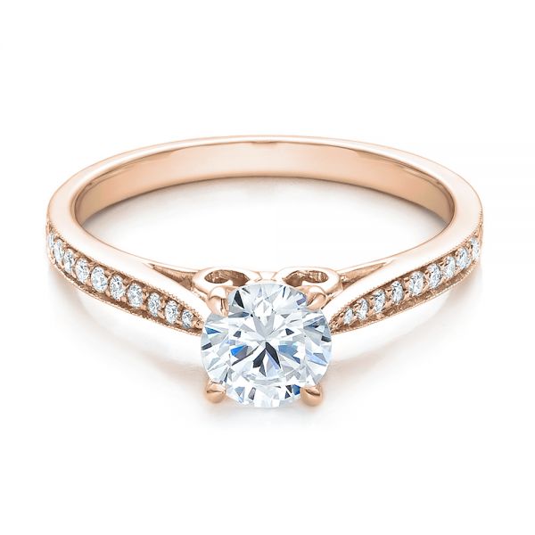 18k Rose Gold 18k Rose Gold Bright Cut Diamond Engagement Ring - Flat View -  100406