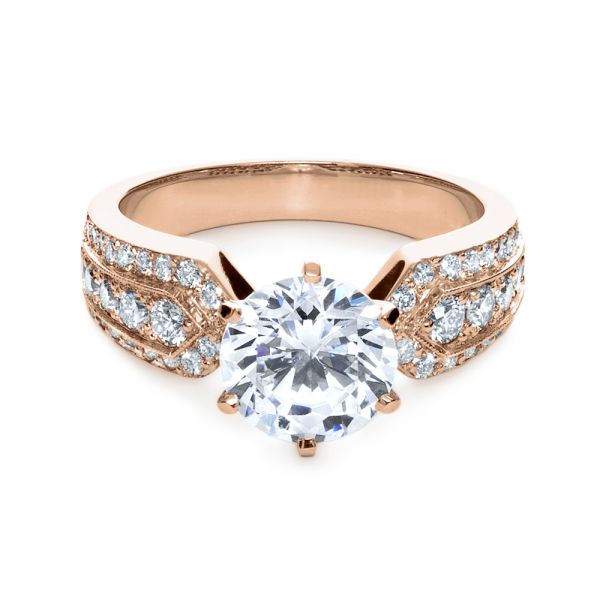 18k Rose Gold 18k Rose Gold Bright Cut Diamond Engagement Ring - Flat View -  1115