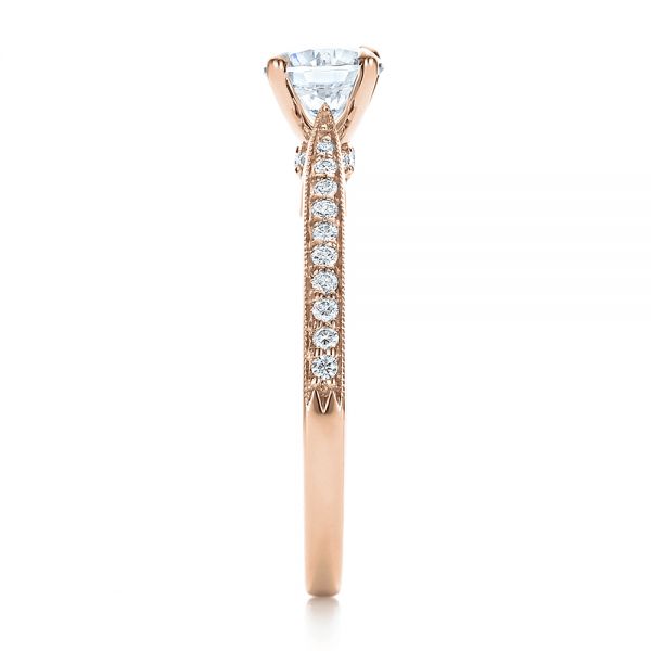 18k Rose Gold 18k Rose Gold Bright Cut Diamond Engagement Ring - Side View -  100406