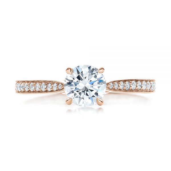 18k Rose Gold 18k Rose Gold Bright Cut Diamond Engagement Ring - Top View -  100406