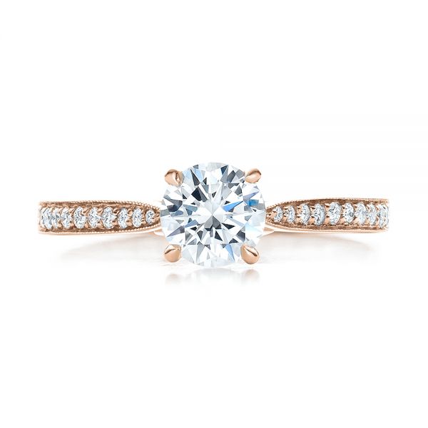 14k Rose Gold 14k Rose Gold Bright Cut Diamond Engagement Ring - Top View - 100406