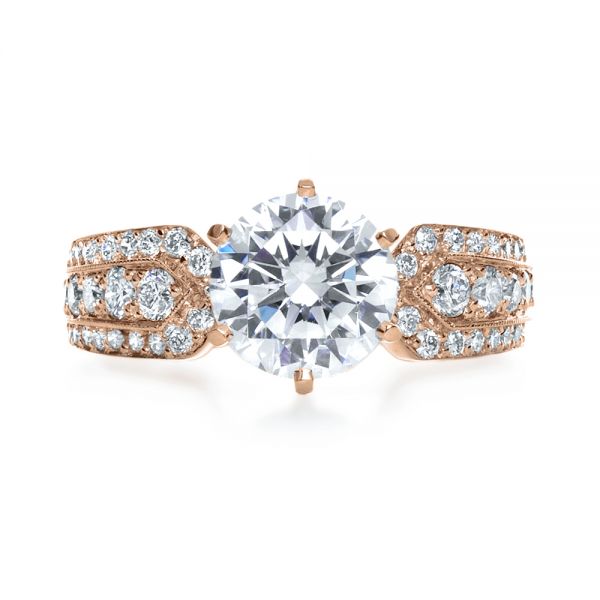18k Rose Gold 18k Rose Gold Bright Cut Diamond Engagement Ring - Top View -  1115