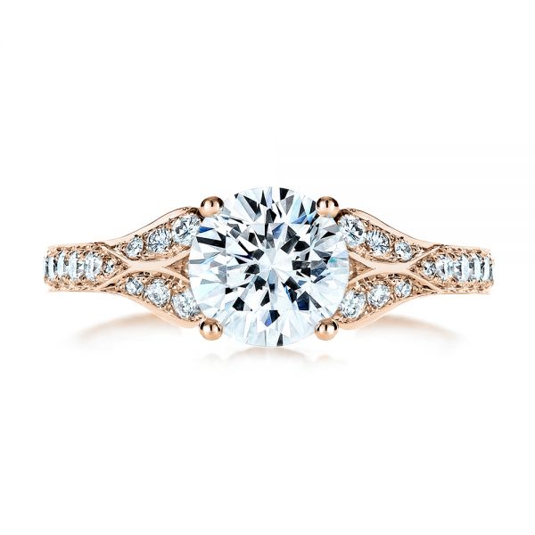 14k Rose Gold 14k Rose Gold Bright Cut Diamond Engagement Ring - Top View -  1239
