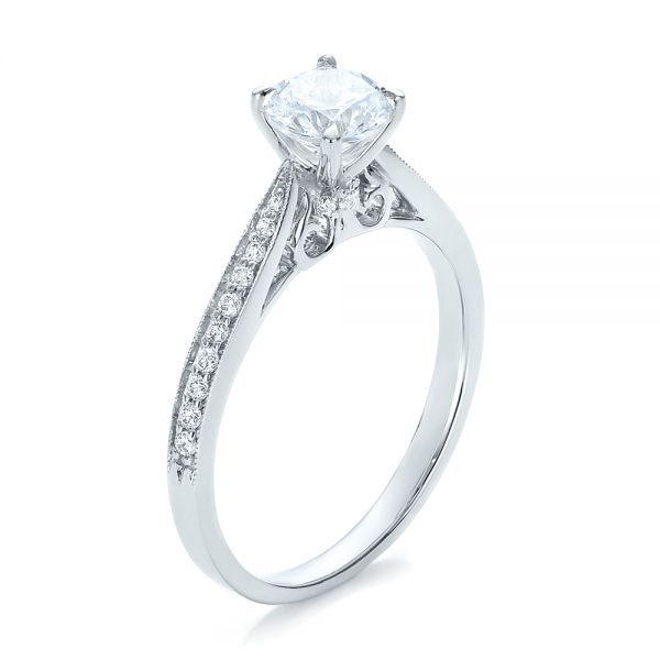  Platinum Platinum Bright Cut Diamond Engagement Ring - Three-Quarter View -  100406