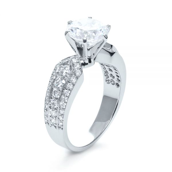 18k White Gold Bright Cut Diamond Engagement Ring - Three-Quarter View -  1115