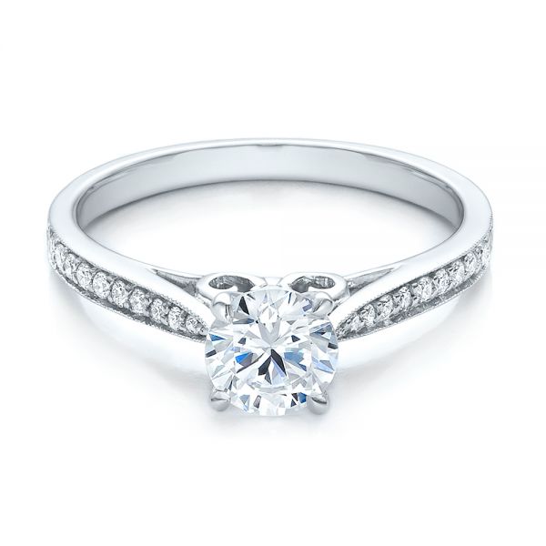 18k White Gold 18k White Gold Bright Cut Diamond Engagement Ring - Flat View -  100406