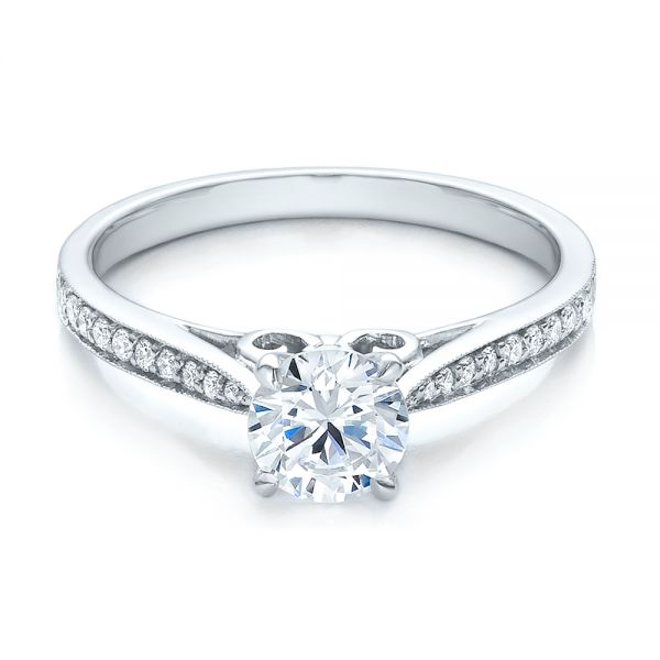 14k White Gold Bright Cut Diamond Engagement Ring - Flat View - 100406