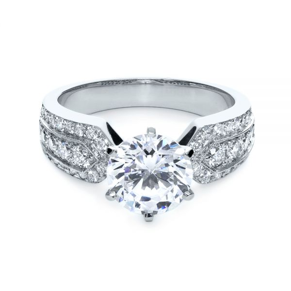 14k White Gold 14k White Gold Bright Cut Diamond Engagement Ring - Flat View -  1115